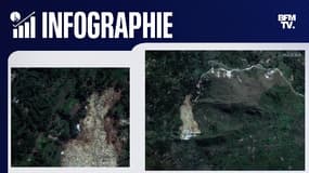 Une vue satellite des dégâts engendrés par le glissement de terrain en Papouasie-Nouvelle-Guinée, mai 2024